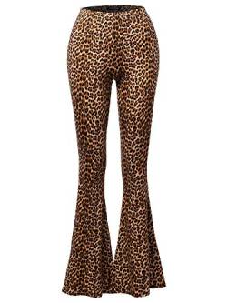 SSOULM Damen Stretchhose mit weitem Bein, hohe Taille, Glockenunterteil, Schlaghose mit Übergröße, Spa001_leopard, M von SSOULM