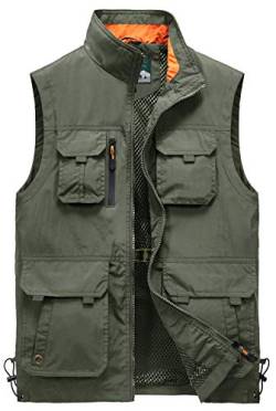 Herren Outdoor Fotografie Wandern Weste Camping Vest Weste mit Vielen Taschen Anglerweste Leicht Safari Weste Sommer Multifunktionsweste Atmungsaktiv Angeln Weste (Armeegrün, X-Large) von SSRSH