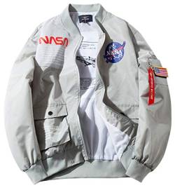 SSRSH Jacke Herren NASA MA-1 Militär Bomberjacke Langarm Frühling-Sommer Mantel Regenjacke Windbreaker Coole Jacke Streetwear mit Reißverschluss Fliegerjacke (Medium, Grau) von SSRSH