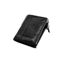 SSWERWEQ Brieftasche Herren Echte Leder männer Brieftasche Vintage brieftaschen für männer multifunktionale doppelreißverschluss münze geldbörse RFID Kartenhalter (Color : Black) von SSWERWEQ