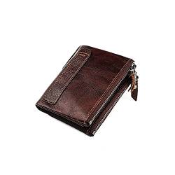 SSWERWEQ Brieftasche Herren Echte Leder männer Brieftasche Vintage brieftaschen für männer multifunktionale doppelreißverschluss münze geldbörse RFID Kartenhalter (Color : Bruin) von SSWERWEQ