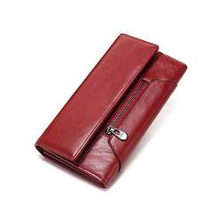 SSWERWEQ Geldbeutel Damen Frauen Clutch Brieftasche Viele Abteilungen Leder weibliche Reißverschluss Designer Geldbörse Damen Kartenhalter mit Telefontasche (Color : Red) von SSWERWEQ
