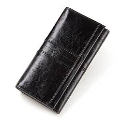 SSWERWEQ Geldbeutel Damen Genuine Leather Women Wallet Long Multi-Card Holder Large Capacity Wallet for Women Mobile Phone Purse (Color : Black) von SSWERWEQ
