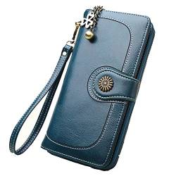 SSWERWEQ Geldbeutel Damen Große Frauen Brieftaschen Aushöhlen Langer Brieftasche Mode Top Qualität Pu. Lederkartenhalter Brieftasche for Frauen (Color : Blue) von SSWERWEQ