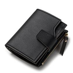 SSWERWEQ Geldbeutel Damen Massivfarbe Frauen Kurze Brieftasche Kurze Reißverschluss Geldbörse Geld Tasche Leder Münze Geldbörse Damen Brieftasche Weibliche Haspe Mini Clutch for Mädchen (Color : Blac von SSWERWEQ