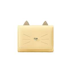 SSWERWEQ Geldbeutel Damen Mode Damen Brieftasche Nette Katze Gesichtsbranche Kleine Kartentasche 30% Frauen Kurze Brieftasche (Color : Yellow) von SSWERWEQ