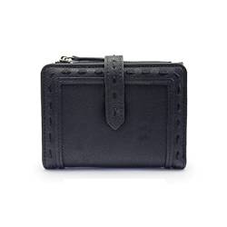 SSWERWEQ Geldbeutel Damen Vintage Short Wallet with Coin Pocket Two Folding Multifunctional Hasp Simple Wallet Brand Ladies Purse Thread Small Bag (Color : Black) von SSWERWEQ