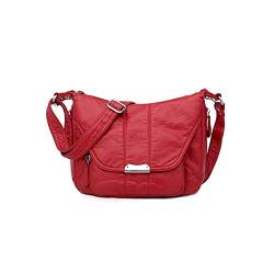 SSWERWEQ Handtasche Damen Multi-Pocket Messenger Bag Qualität weich PU. Leder-Schultertaschen Casual Crossbody-Taschen für Frauen (Color : Red) von SSWERWEQ