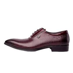 SSWERWEQ Herrenschuhe Genuine Cow Leather Wedding Shoes Mens Casual Flats Shoes Handmade Shoes for Men Black Wine Red (Color : Wine red, Size : 40 EU) von SSWERWEQ