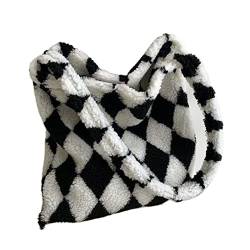 SSWERWEQ Kosmetikbeutel Women Checkerboard Print Shoulder Bag Female Large Capacity Tote Bags Winter Soft Cosmetic Bag von SSWERWEQ