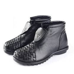 SSWERWEQ Schuhe für Damen Genuine Leather Boots Flat Boots Soft Cowhide Women Shoes Front Zip Ankle Boots (Color : Black, Size : 36 EU) von SSWERWEQ