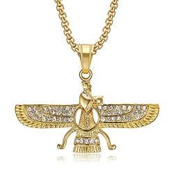 Klassischer persischer Zoroastrian Anhänger Halskette Set Strass Bling Hip Hop Anhänger Halskette Herren Religiöse Stil Amulett Schmuck Geschenk von STANG