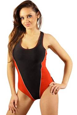 STANTEKS Damen Badeanzug Schwimmanzug Schwimmanzüge Schwimmbekleidung SK0034 (36, schwarz-rot) von STANTEKS