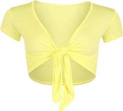 STAR FASHION Damen Cardigan mit Flügelärmeln, kurze Ärmel, Bolero, zum Schnüren vorne, Größe 36-50, gelb, 38-40 von STAR FASHION