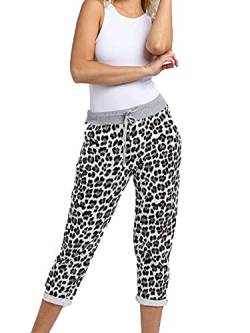 STAR FASHION Damen-Jogginghose mit elastischer Taille, aktiv, Blumenmuster, Jogginghose, Turn-Up-Damen, lässig, Größe 36-50, Leopardenmuster, 42-44 von STAR FASHION