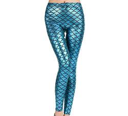 STAR FASHION Damen Kinder Mädchen Fischschuppen Legging Meerjungfrau Metallic Stretch Disco Party Slim Fit Skinny Pants Shiny Sparkle Stretch Pants UK Größen (3-13 Jahre) (32-54) von STAR FASHION