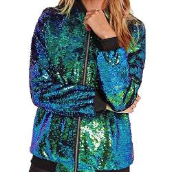 STAR FASHION Ladies Women Sequin Glitter Jacket Multicolor Metallic Sparkly Blazer Long Sleeve Zip Up Cardigan Open Front Coat Summer Festival Party Bomber Jackets Size 34-52 von STAR FASHION