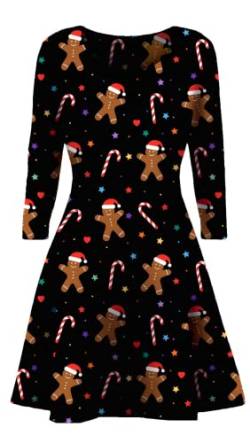 STAR FASHION Neues Frauen-Weihnachtsfest-Kleid Schneemann-Swing-Kleid-Neuheit-Druck-Skater-Weihnachtskleid-Geheimnis Damen Ginger Man with Santa Cap 42-44 von STAR FASHION