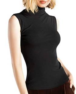 Ritera Damen Poloshirt mit Rollkragen ohne ärmel Top Weich Stretch Tank-Top Einfarbige,Schwarz XXL von STARBILD