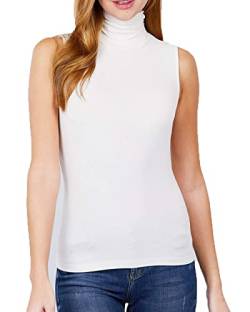 Ritera Damen Shirt Top Rollkragen Ärmellos Weich Stretch Weste Einfarbig Rollkragenpullover,Weiß S von STARBILD