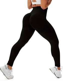 STARBILD Booty Boom Leggings Damen Po Push Up, Nahtlos Scrunch Butt Yogahose Blickdicht, Hohe Taille Seamless Hose Lang Geraffte, A2-Nero L von STARBILD