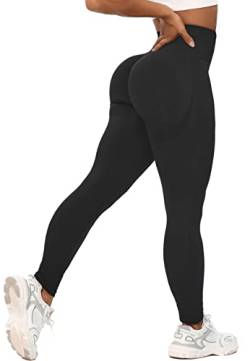 STARBILD Booty Boom Leggings Damen Po Push Up, Nahtlos Scrunch Butt Yogahose Blickdicht, Hohe Taille Seamless Hose Lang Geraffte, H6110-Schwarz XS von STARBILD