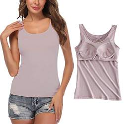 STARBILD Damen BH Hemd mit Cups Unterhemd Basic U-Ausschnitt Eingebauter BH Bügelloser Gepolstert Tank Tops, Rosa M von STARBILD