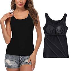 STARBILD Damen BH Hemd mit Cups Unterhemd Basic U-Ausschnitt Eingebauter BH Bügelloser Gepolstert Tank Tops, Schwarz M von STARBILD