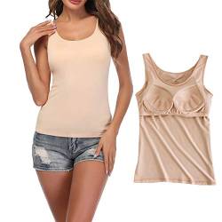 STARBILD Damen BH Hemd mit Cups Unterhemd mit Eingebauter Cups U-Ausschnitt Bügelloser, Beige XL von STARBILD