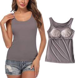 STARBILD Damen BH Hemdchen ohne bügel Unterhemd Basic U-Ausschnitt Eingebauter BH Gepolstert Tanktops für schlafen und Sport, Grau L von STARBILD