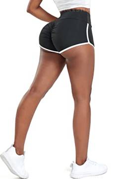 STARBILD Damen Push Up Kurze Leggings Sport, Strecth Shorts Booty Scrunch, High Waist Hotpants für Gym Fitness Yoga Spiaggia, P3940-Schwarz L von STARBILD