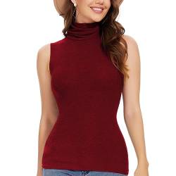 STARBILD Damen Shirt Top Rollkragen Ärmelloses Top Unterziehrolli Sleeveless Einfarbiges Tshirt Vier Jahreszeiten Elegant Tops Rot M von STARBILD