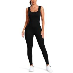 STARBILD Damen Sport Jumpsuit Rückenfrei Nahtlos, Yoga Bodysuit Eng Gerippte Strick Overall Ärmellos, Playsuits Strampler Romper Outfits, K9750-Schwarz L von STARBILD