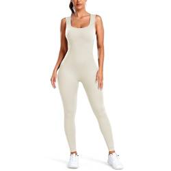 STARBILD Damen Sport Jumpsuit Rückenfrei Nahtlos, Yoga Bodysuit Eng Gerippte Strick Overall Ärmellos, Playsuits Strampler Romper Outfits, K9750-Weiß L von STARBILD