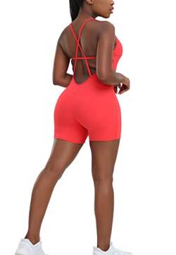 STARBILD Damen Sport Jumpsuit Rückenfrei Push Up, Yoga Bodysuit Honeycomb Overall Leggings, Playsuits Strampler Hosenanzug Trainingsanzug, M6430-rot M von STARBILD