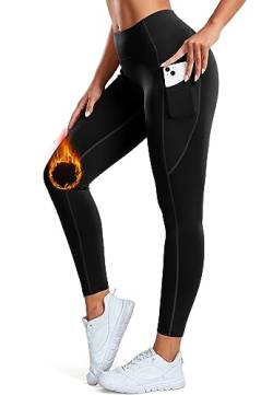 STARBILD Damen Sport Leggings Gefütterte Winter mit Taschen, Thermoleggins Mit Rocker-Vlies Mittlerer Bund, Hose Warm Lang Fleece Yogahose Laufhose, E9870-Schwarz L von STARBILD