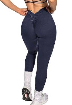 STARBILD Damen Sport Leggings Scrunch Butt, Blickdicht Lange Yogahosen High Waist, für Fitness Gym Alltag, V Rücken - Blau L von STARBILD