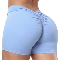 STARBILD Damen Sport Shorts V Rücken Scrunch Butt, High Waist Leggings Kurze Push Up, Sommer Workout Hotpants für Gym Fitness Yoga, V Back - Blau XL von STARBILD
