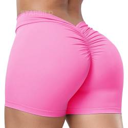 STARBILD Damen Sport Shorts V Rücken Scrunch Butt, High Waist Leggings Kurze Push Up, Sommer Workout Hotpants für Gym Fitness Yoga, V Back - Rosa L von STARBILD