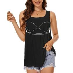 STARBILD Damen Undershirt, Tank Top mit BH-Hemd, Basic Tank Tops Square Neck, Underwired Bra, Sleeveless Shirts Top Schwarz 3XL von STARBILD