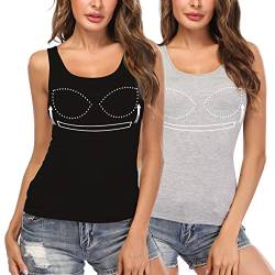 STARBILD Damen Unterhemd BH-Hemd Basic U-Ausschnitt Eingebauter BH Bügelloser Gepolstert Tank Tops 2er Pack von STARBILD