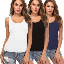 STARBILD Damen Unterhemd BH-Hemd Basic U-Ausschnitt Eingebauter BH Bügelloser Gepolstert Tank Tops 3er Pack von STARBILD