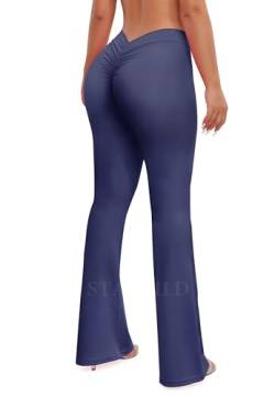 STARBILD Damen V-RüCken Yogahose mit Ausgestelltem Bein, Bootcut Legging V Back Scrunch, Workout Bootleg Arbeitshose Butterweiche, V Back Ruched - Blau XL von STARBILD