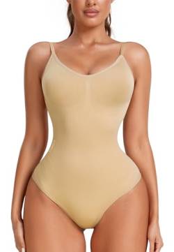 STARBILD Formend Body für Damen, Shapewear Tanga Verstellbarer Schultergurt, Bodysuits Bauchweg Sculpting, H9840 Beige L von STARBILD