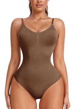 STARBILD Formend Body für Damen, Shapewear Tanga Verstellbarer Schultergurt, Bodysuits Bauchweg Sculpting, H9840 Braun S von STARBILD