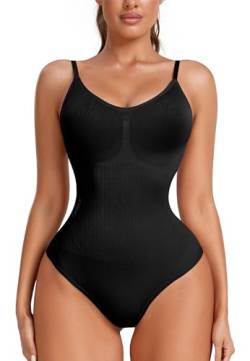 STARBILD Formend Body für Damen, Shapewear Tanga Verstellbarer Schultergurt, Bodysuits Bauchweg Sculpting, H9840 Schwarz L von STARBILD