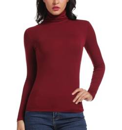 STARBILD Langarmshirt Rolli Rollkragen Damen Slim Fit Basic Oberteile Casual Shirt Einfarbig Rolli Pullover Tunika Langrm Top Blusen Burgundy Large von STARBILD