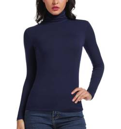 STARBILD Langarmshirt Rolli Rollkragen Damen Slim Fit Basic Oberteile Casual Shirt Einfarbig Rolli Pullover Tunika Langrm Top Blusen Navy Small von STARBILD