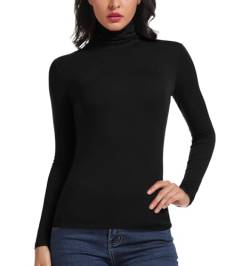 STARBILD Langarmshirt Rolli Rollkragen Damen Slim Fit Basic Oberteile Casual Shirt Einfarbig Rolli Pullover Tunika Langrm Top Blusen Schwarz Medium von STARBILD