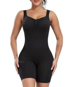 STARBILD Rückenfreie Jumpsuit Kurz für Damen Eng Nahtlos, Sport Workout Romper Ärmellos Sexy, Einteiler Tank Top für Gym Fitness, Scrunch Butt - Schwarz M von STARBILD